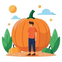 Man standing in front of a pumpkin vector