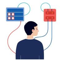 Illustration of a man with a computer and a phone vector