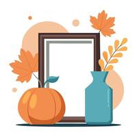 Autumn frame with pumpkins and leaves vector