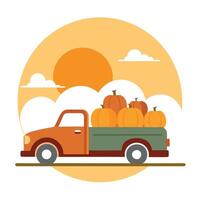 A truck with pumpkins on the back is shown vector