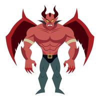 A cartoon devil with red wings and horns vector