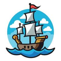 A cartoon ship sailing in the ocean vector