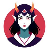 A cartoon woman with horns and a red circle vector