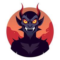 A cartoon devil with red eyes and horns vector
