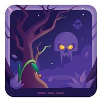 An illustration of a scary forest with a skull and a tree vector