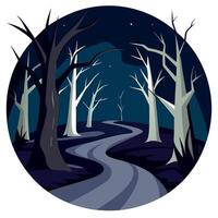 A dark forest with a road in the middle vector