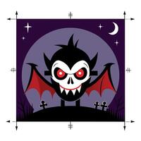 A cartoon vampire with red eyes and bat wings vector