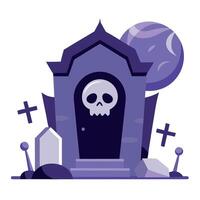 Halloween graveyard with skull and tombstone illustration vector