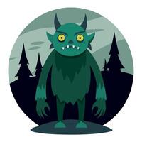 A cartoon green monster standing in front of a forest vector
