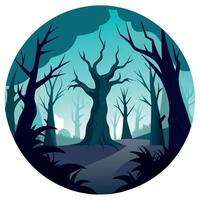 A dark forest with trees and a path vector