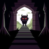 A dark, evil creature standing in front of a door vector