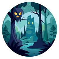 Halloween forest with scary castle and forest at night vector