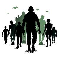 Silhouette of a horde of zombies walking towards the camera out of the mist. vector