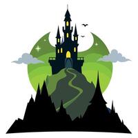 Silhouette of a magic wizard castle on a mountain. vector