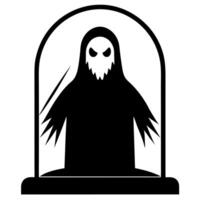 Silhouette of creepy ghost behind glass SVG against transparent background vector