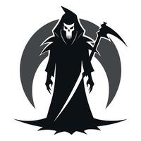 Silhouette of Grim Reaper over dark gray background with copy space. . vector