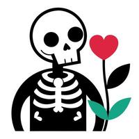 A skeleton holding a red heart with a skeleton holding a rose vector