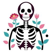A skeleton with flowers and leaves on it vector