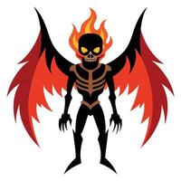 A cartoon skeleton with wings and a devil face vector