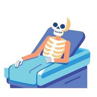 Skeleton with a skull in a hospital bed. The concept of eternal life. . human enhanced vector
