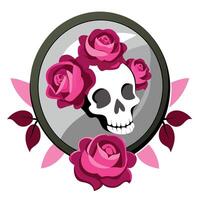 Skull bouquet of dead magenta roses mirrored vector