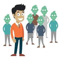 A cartoon man standing in front of a group of zombies vector