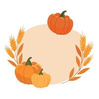 Pumpkins and wheat in a circle with a place for text vector