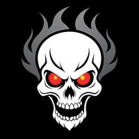 A skull with red eyes and flames on a black background vector
