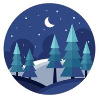 Winter landscape with trees and moon illustration vector