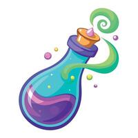 Magic potion bottle with colorful liquid and swirls vector