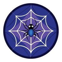 A spider web in a blue circle with a black spider vector
