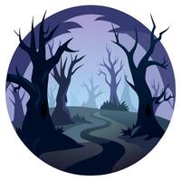 A dark forest with a path in the middle vector