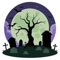 Halloween background with graveyard and tree vector