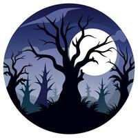 Spooky Halloween background with dark tangled trees and fog vector