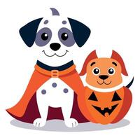 A dog and a cat dressed as halloween characters vector
