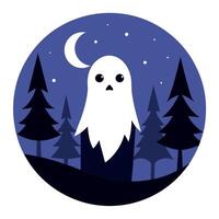 Spooky halloween night with ghost in the forest dark haunted house background created with vector