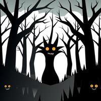 A black and white illustration of a scary monster in the woods vector