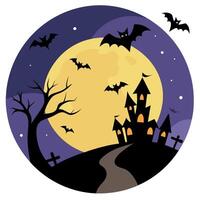 Spooky halloween sky background with bats and full moon background. vector