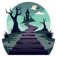 Spooky pathway to abandoned land fantasy surreal 3d illustration vector