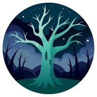 A cartoon illustration of a tree in the night vector