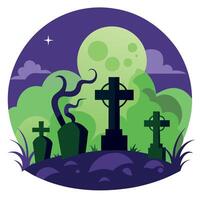 Halloween graveyard with tombstones and moon vector