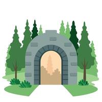 An illustration of a stone archway in the woods vector