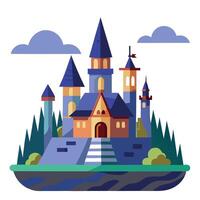 Fantasy castle with towers and towers on the island vector