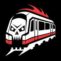 Subway train like deadly scull on black background. AI . vector