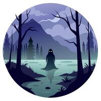 A ghost standing in the water at night vector