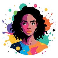 An illustration of a woman with colorful splatters on her face vector