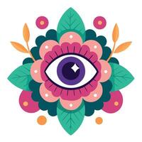 An illustration of an eye surrounded by flowers vector
