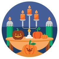Table setting with pumpkins and candles in restaurant. Halloween and thanksgiving concept vector