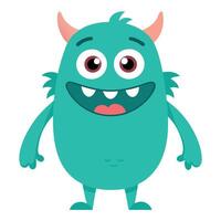 Cartoon blue monster with horns and eyes vector