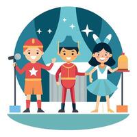 Technology picture kids on stage concept ready for performance dancing singing showing tricks vector